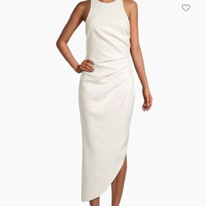 NWT MISHA Ida Sleeveless Ruched Asymmetrical Hem Midi Dress White